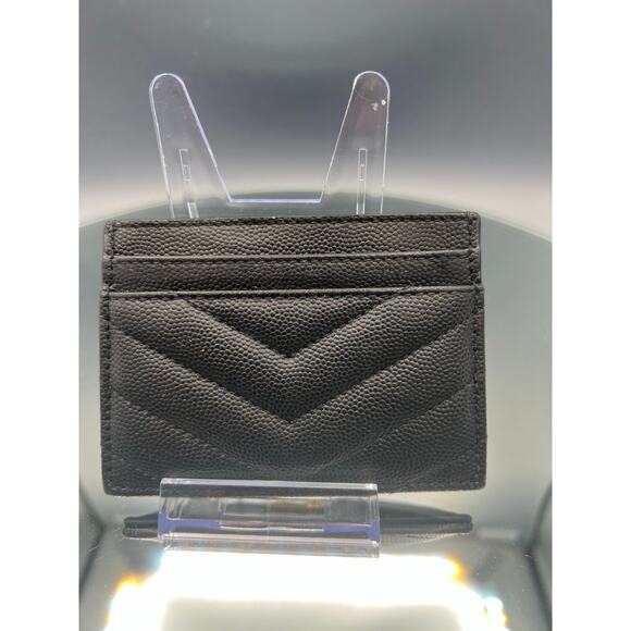 SAINT LAURENT Black Matelassé Grained Calfskin Leather w/Chevron Quilting $380 - Picture 2 of 8